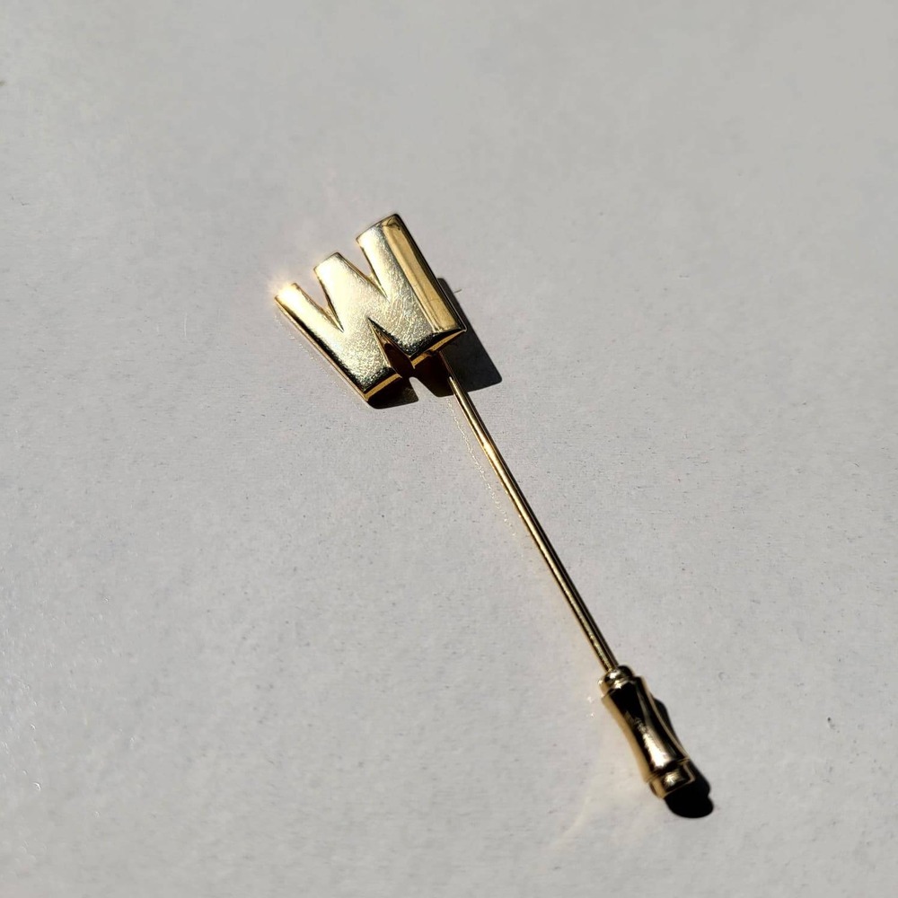 Vintage Initial W Stick Pin Gold Block Letter Monogram Lapel Pin